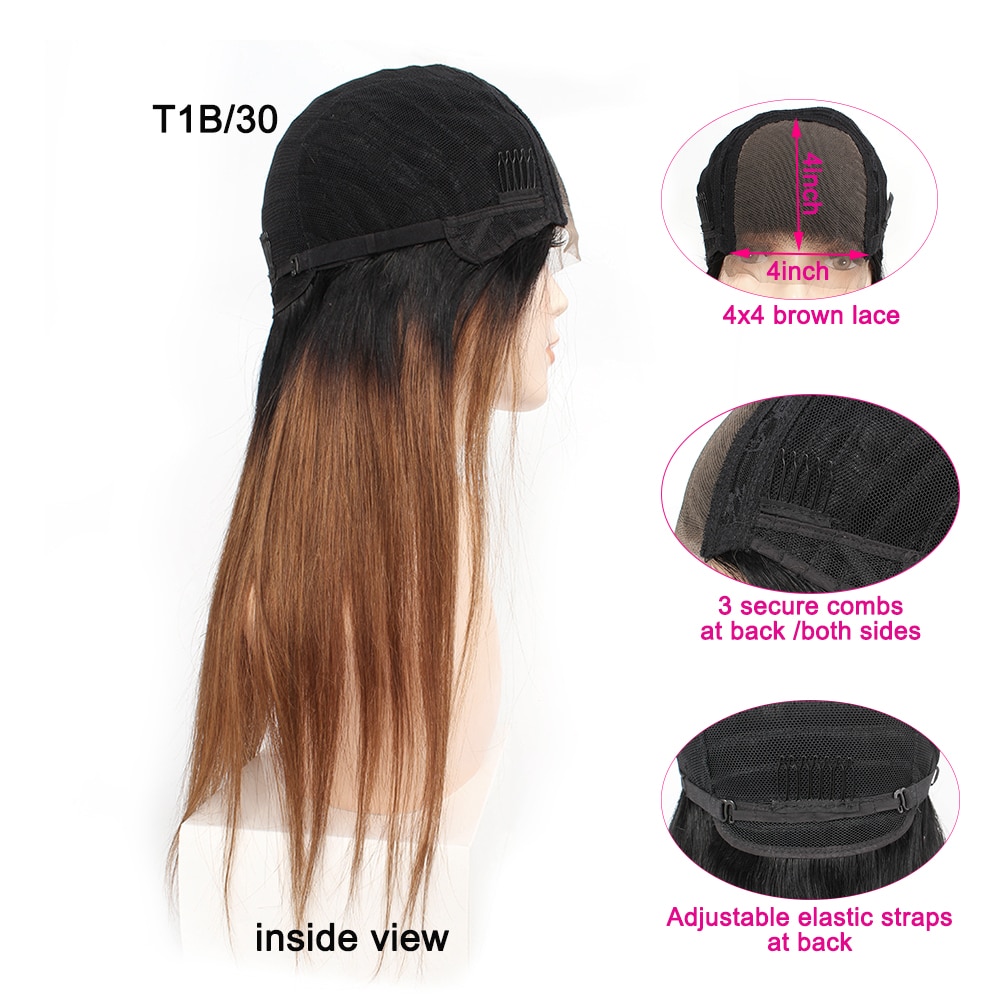 Kisshair 1B27 1B30 ombre color 4x4 lace closure wig straight honey blond medium brown Indian human hair front lace wig Kisshair 1B27 1B30 ombre color 4x4 lace closure wig straight honey blond medium brown Indian human hair front lace wig
