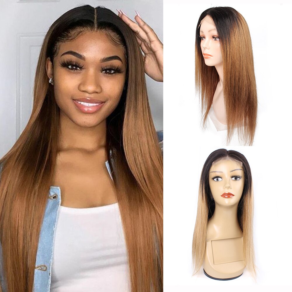 Kisshair 1B27 1B30 ombre color 4x4 lace closure wig straight honey blond medium brown Indian human hair front lace wig Kisshair 1B27 1B30 ombre color 4x4 lace closure wig straight honey blond medium brown Indian human hair front lace wig