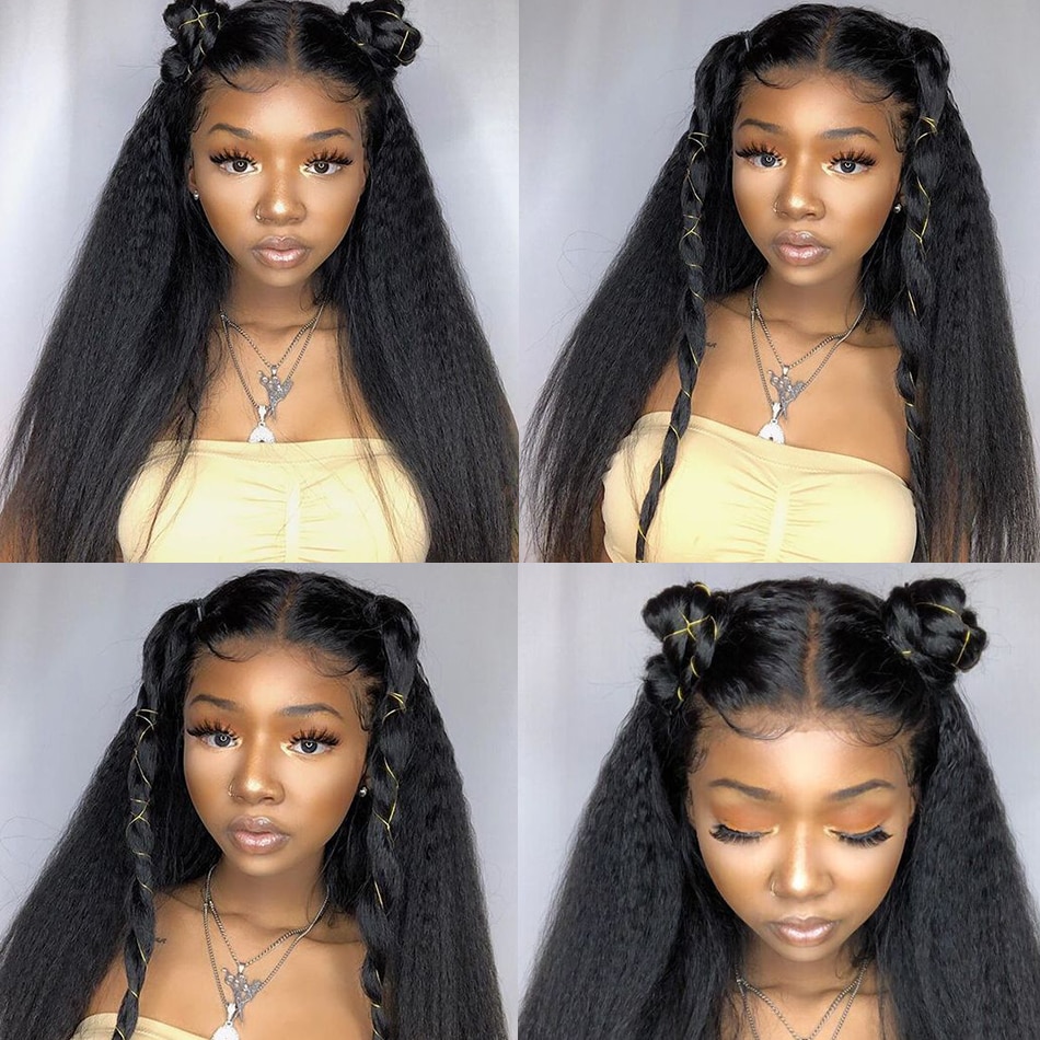 Kinky Straight Closure Wig PrePlucked Remy 13x4 Lace Front Human Hair Wigs For Women Bleach Knots Yaki Human Hair Wigs Kinky Straight Closure Wig PrePlucked Remy 13x4 Lace Front Human Hair Wigs For Women Bleach Knots Yaki Human Hair Wigs