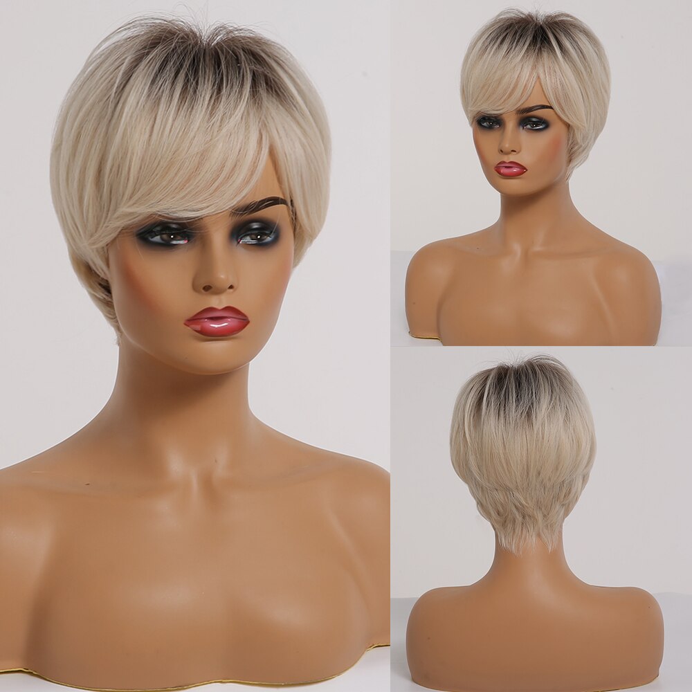 ALAN EATON Short Straight Ombre Brown Blonde Bob Wig With Bangs Synthetic Hair Wig for Women Cosplay Lolita Heat Resistant Fiber ALAN EATON Short Straight Ombre Brown Blonde Bob Wig With Bangs Synthetic Hair Wig for Women Cosplay Lolita Heat Resistant Fiber