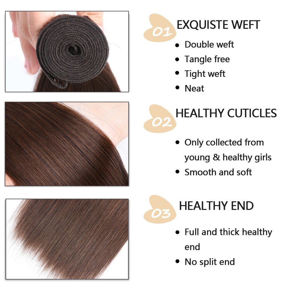 Natural Black Pre-Colored Straight Hair Weave Bundles With Lace Closure Brazilian Human Hair Extensions #2 #4 Light Brown Color Natural Black Pre-Colored Straight Hair Weave Bundles With Lace Closure Brazilian Human Hair Extensions #2 #4 Light Brown Color