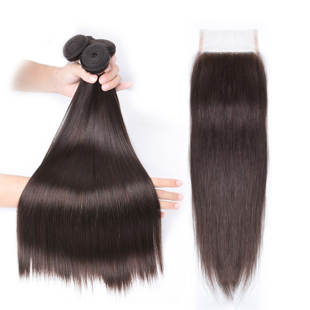 Natural Black Pre-Colored Straight Hair Weave Bundles With Lace Closure Brazilian Human Hair Extensions #2 #4 Light Brown Color Natural Black Pre-Colored Straight Hair Weave Bundles With Lace Closure Brazilian Human Hair Extensions #2 #4 Light Brown Color