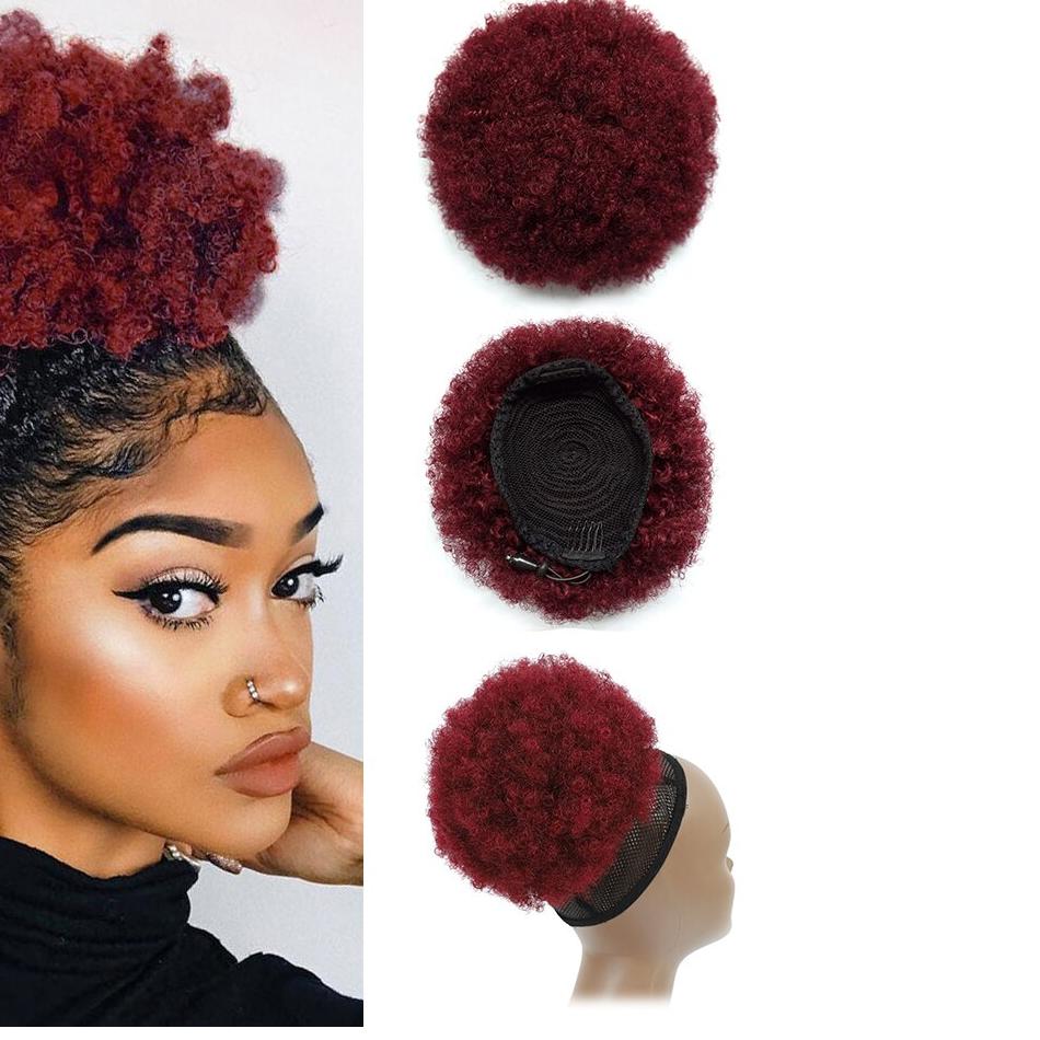 Afro Puff Ponytail Human Hair Bun Kinky Curly Drawstring Ponytail Ombre Brazilian Clip In Hair Extensions Soft Feel Hair Chignon Afro Puff Ponytail Human Hair Bun Kinky Curly Drawstring Ponytail Ombre Brazilian Clip In Hair Extensions Soft Feel Hair Chignon