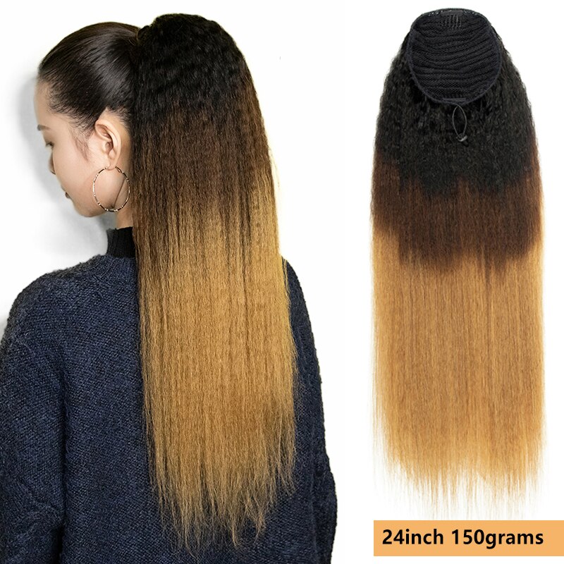 MRSHAIR Ponytail Human Hair Afro Kinky Straight Drawstring Ponytail For Black Women Permed Natural Hair #1B Ombre 16 20 24 Inch MRSHAIR Ponytail Human Hair Afro Kinky Straight Drawstring Ponytail For Black Women Permed Natural Hair #1B Ombre 16 20 24 Inch