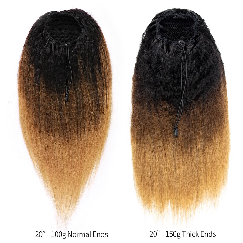 MRSHAIR Ponytail Human Hair Afro Kinky Straight Drawstring Ponytail For Black Women Permed Natural Hair #1B Ombre 16 20 24 Inch MRSHAIR Ponytail Human Hair Afro Kinky Straight Drawstring Ponytail For Black Women Permed Natural Hair #1B Ombre 16 20 24 Inch