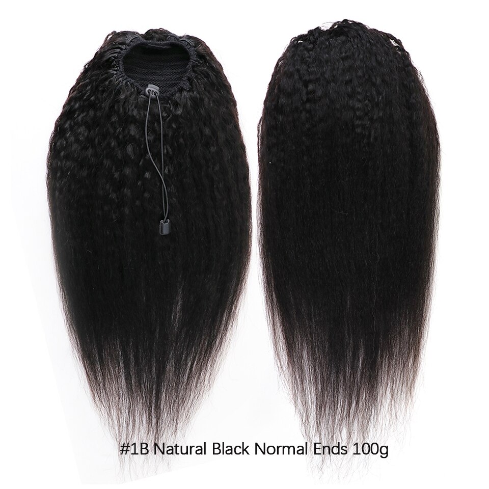 MRSHAIR Ponytail Human Hair Afro Kinky Straight Drawstring Ponytail For Black Women Permed Natural Hair #1B Ombre 16 20 24 Inch MRSHAIR Ponytail Human Hair Afro Kinky Straight Drawstring Ponytail For Black Women Permed Natural Hair #1B Ombre 16 20 24 Inch
