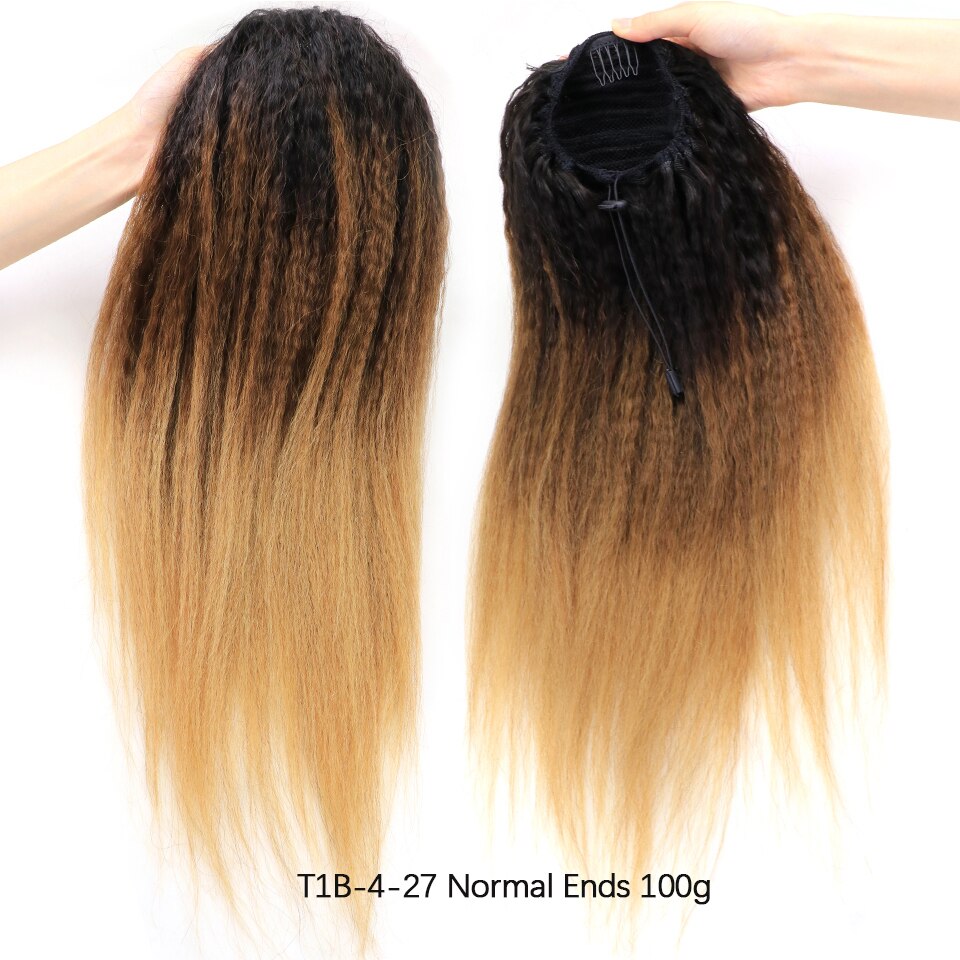 MRSHAIR Ponytail Human Hair Afro Kinky Straight Drawstring Ponytail For Black Women Permed Natural Hair #1B Ombre 16 20 24 Inch MRSHAIR Ponytail Human Hair Afro Kinky Straight Drawstring Ponytail For Black Women Permed Natural Hair #1B Ombre 16 20 24 Inch