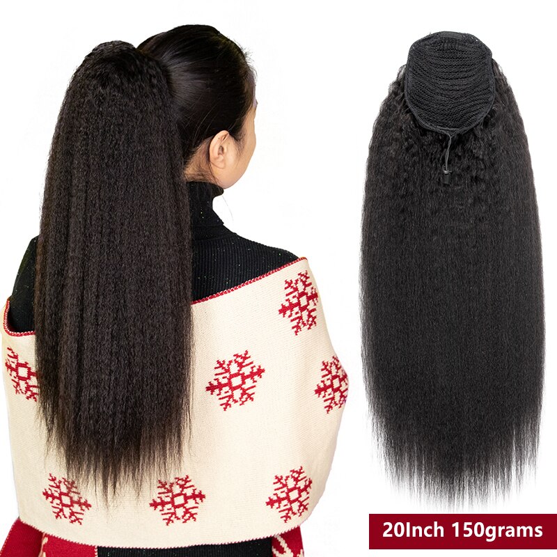 MRSHAIR Ponytail Human Hair Afro Kinky Straight Drawstring Ponytail For Black Women Permed Natural Hair #1B Ombre 16 20 24 Inch MRSHAIR Ponytail Human Hair Afro Kinky Straight Drawstring Ponytail For Black Women Permed Natural Hair #1B Ombre 16 20 24 Inch