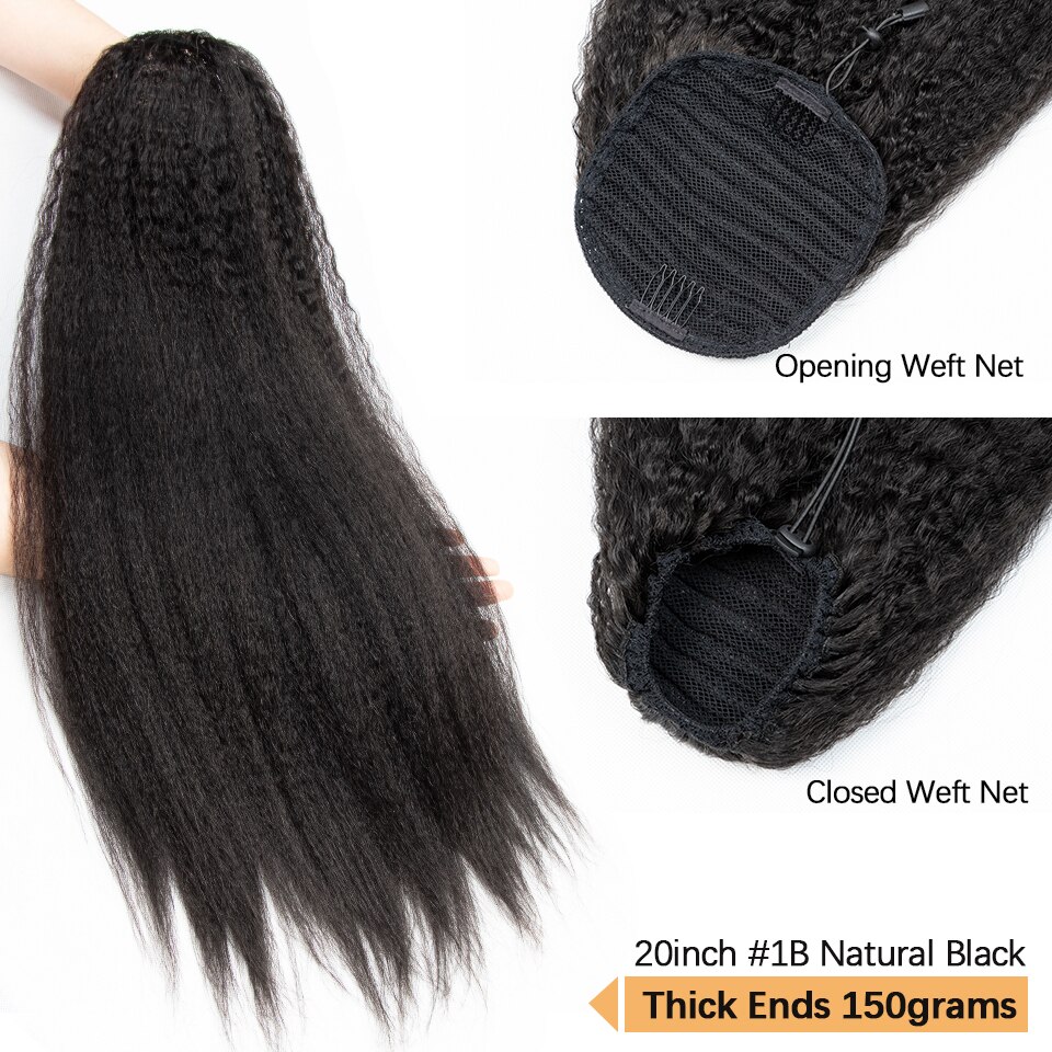 MRSHAIR Ponytail Human Hair Afro Kinky Straight Drawstring Ponytail For Black Women Permed Natural Hair #1B Ombre 16 20 24 Inch MRSHAIR Ponytail Human Hair Afro Kinky Straight Drawstring Ponytail For Black Women Permed Natural Hair #1B Ombre 16 20 24 Inch