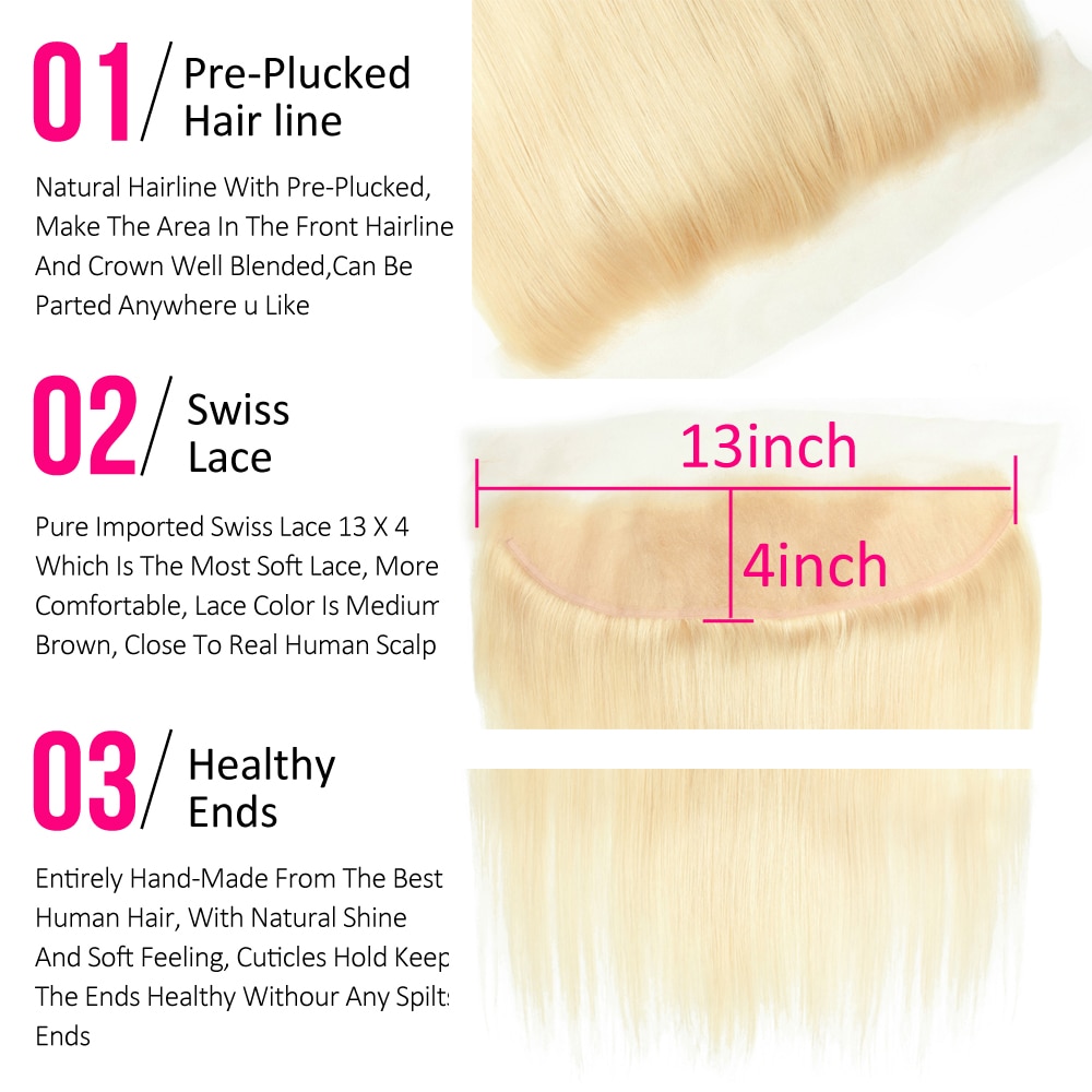 Honey Blonde Bundles With Frontal Brazilian Remy Straight Human Hair Bundles With Closure 613 Bundles With Frontal Transparent