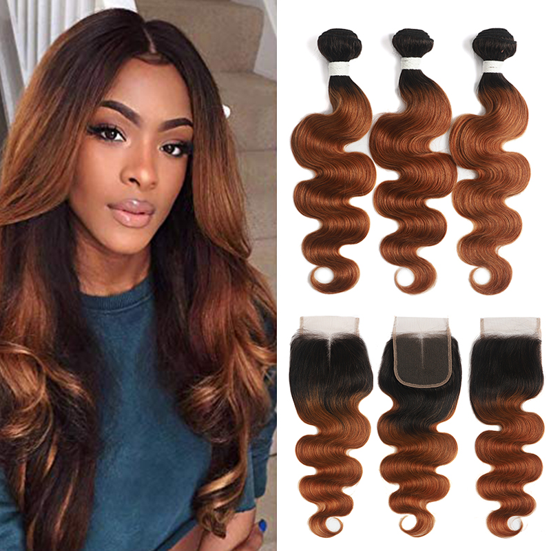 Brazilian Body Wave Bundles With Closure T1B/27 30 Ombre Blonde Brown Human Hair Weave Bundles With Closure Non-Remy Hair SOKU Brazilian Body Wave Bundles With Closure T1B/27 30 Ombre Blonde Brown Human Hair Weave Bundles With Closure Non-Remy Hair SOKU