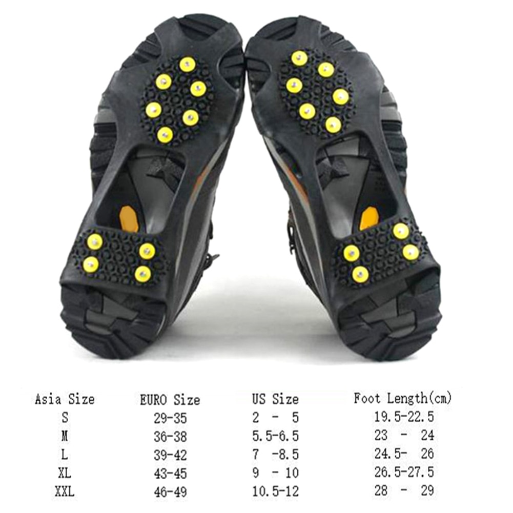 1 Pair 10 Studs Anti-Skid Ice Gripper Spike Winter Climbing Anti-Slip Snow Spikes Grips Cleats Over Shoes Covers Crampon 1 Pair 10 Studs Anti-Skid Ice Gripper Spike Winter Climbing Anti-Slip Snow Spikes Grips Cleats Over Shoes Covers Crampon
