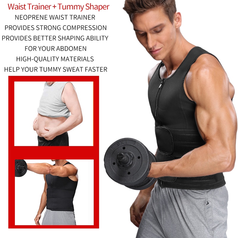 Men’s Body Shaper Waist Trainer Sauna Vest Double Belt Sweat Shirt Corset Top Abdomen Slimming Shapewear Fat Burn Fitness Top Men's Body Shaper Waist Trainer Sauna Vest Double Belt Sweat Shirt Corset Top Abdomen Slimming Shapewear Fat Burn Fitness Top