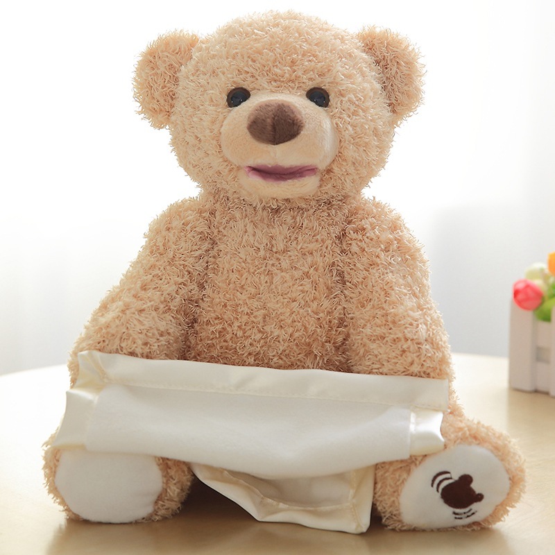 30cm Peek a Boo Teddy Bear Play Hide Seek Lovely Cartoon Stuffed Kids Birthday Xmas Gift Cute Electric Music Bear Plush Toy New