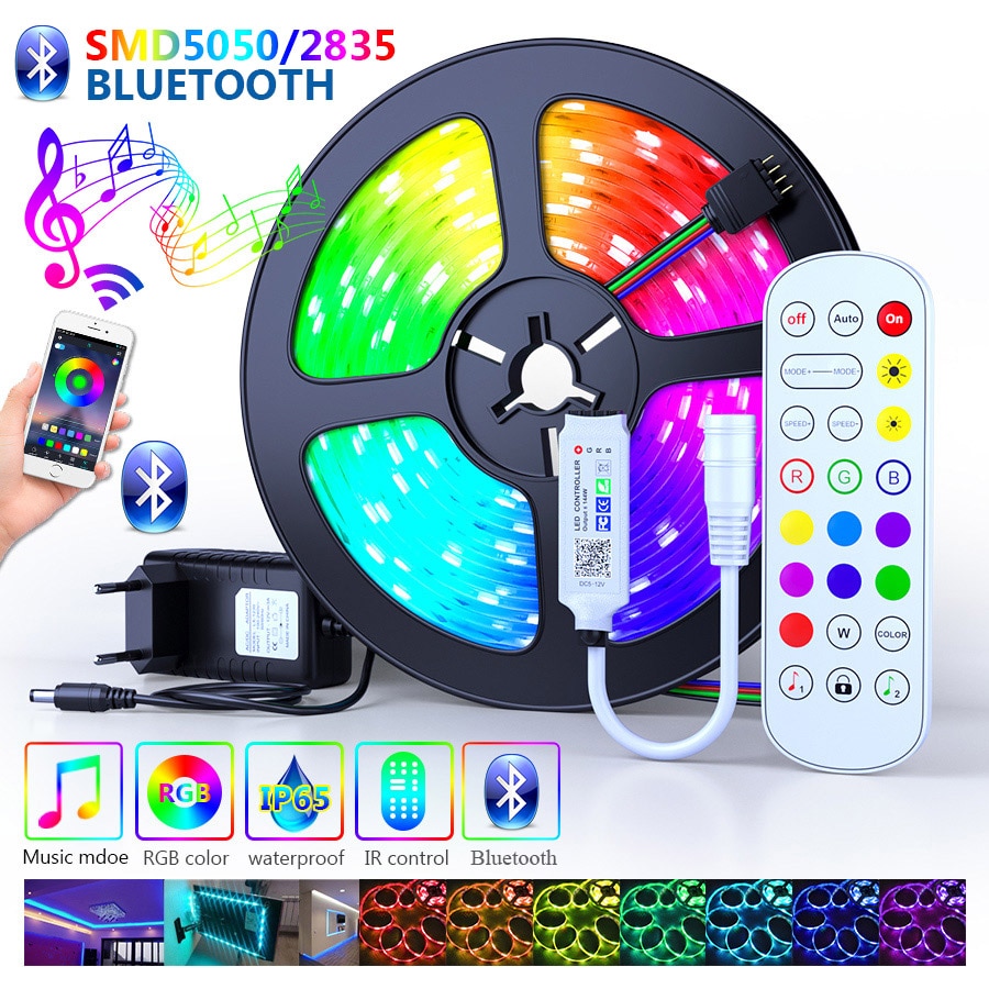 25M 30M Led Strip Lights 5050 Waterproof RGB DC 12V Flexible Tape Led Ribbon Led Strip 5M 10M 15M 20M With Phone Bluetooth APP 25M 30M Led Strip Lights 5050 Waterproof RGB DC 12V Flexible Tape Led Ribbon Led Strip 5M 10M 15M 20M With Phone Bluetooth APP