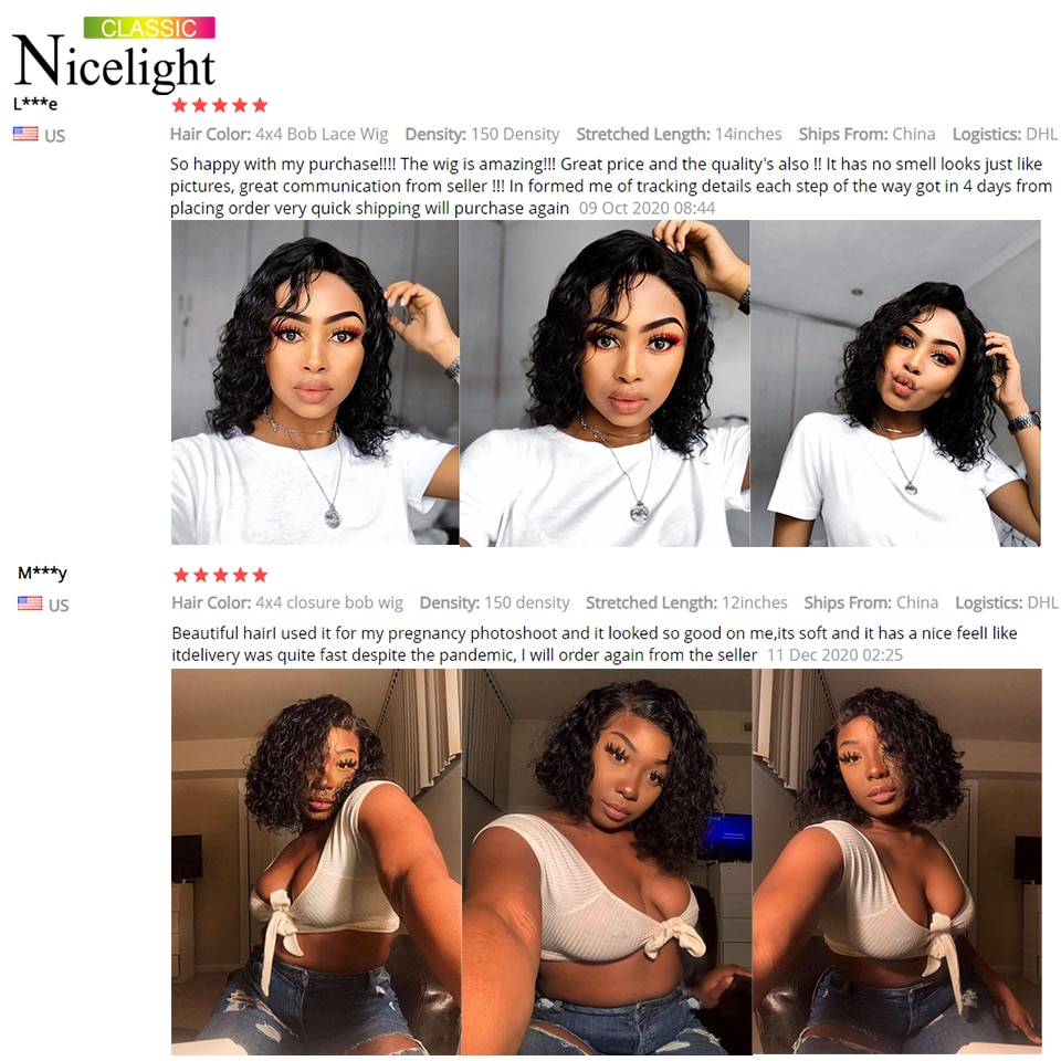 Nicelight Short Lace Closure Wigs Wet and Wavy Brazilian 4×4 Curly Lace Wigs For Black Women Deep Wave Bob Human Hair Wigs Nicelight Short Lace Closure Wigs Wet and Wavy Brazilian 4x4 Curly Lace Wigs For Black Women Deep Wave Bob Human Hair Wigs
