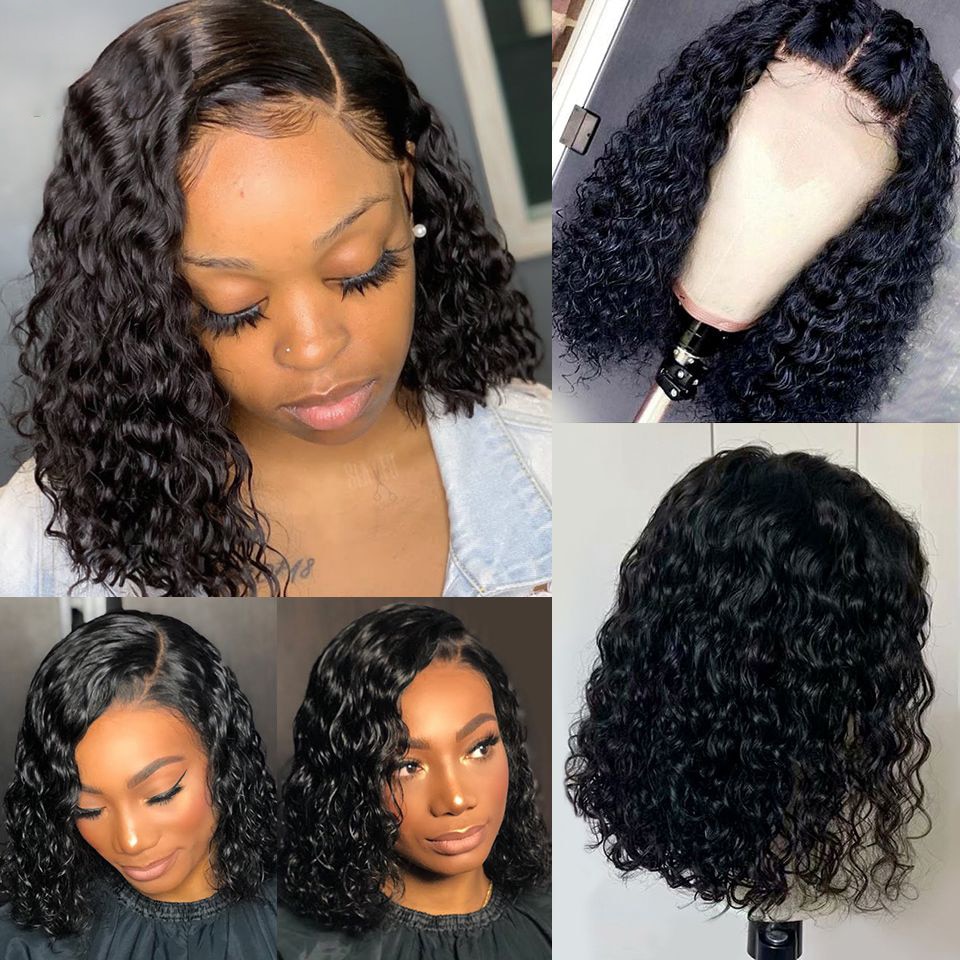 Nicelight Short Lace Closure Wigs Wet and Wavy Brazilian 4×4 Curly Lace Wigs For Black Women Deep Wave Bob Human Hair Wigs Nicelight Short Lace Closure Wigs Wet and Wavy Brazilian 4x4 Curly Lace Wigs For Black Women Deep Wave Bob Human Hair Wigs