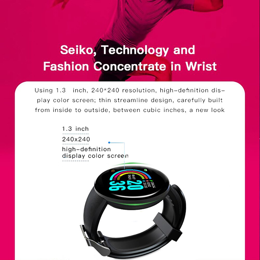 D18 Smart Bracelet Color round Screen Heart Rate Blood Pressure Sleep Monitoring Pedometer Sports Fitness Smart Watch