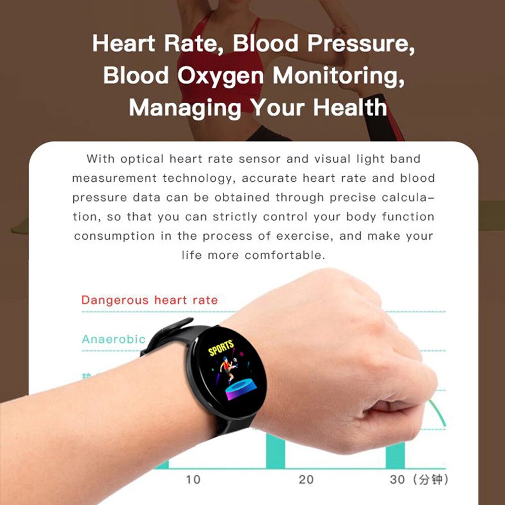 D18 Smart Bracelet Color round Screen Heart Rate Blood Pressure Sleep Monitoring Pedometer Sports Fitness Smart Watch