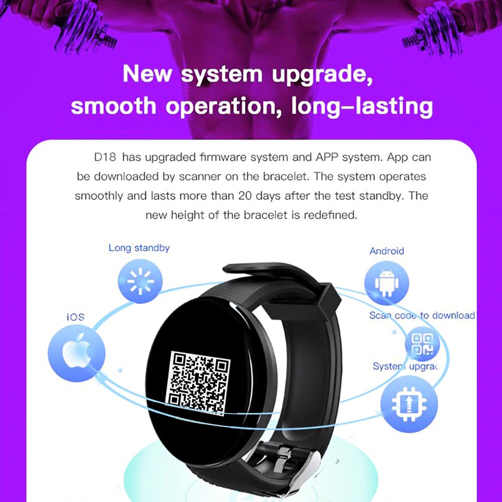 D18 Smart Bracelet Color round Screen Heart Rate Blood Pressure Sleep Monitoring Pedometer Sports Fitness Smart Watch