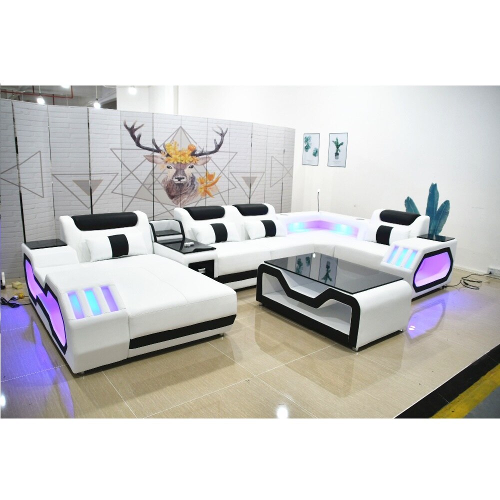 Modern Living Room Sofa Set Genuine Leather Sofas with USB Music Speaker Modern Living Room Sofa Set Genuine Leather Sofas with USB Music Speaker