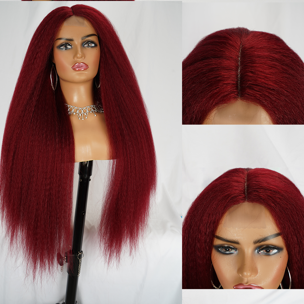 Long Brown Kinky Straight Wig Copper Red Yaki 28 30 inch Wigs For Women With Natural Hairline Hair Heat Temperature Glueless Long Brown Kinky Straight Wig Copper Red Yaki 28 30 inch Wigs For Women With Natural Hairline Hair Heat Temperature Glueless
