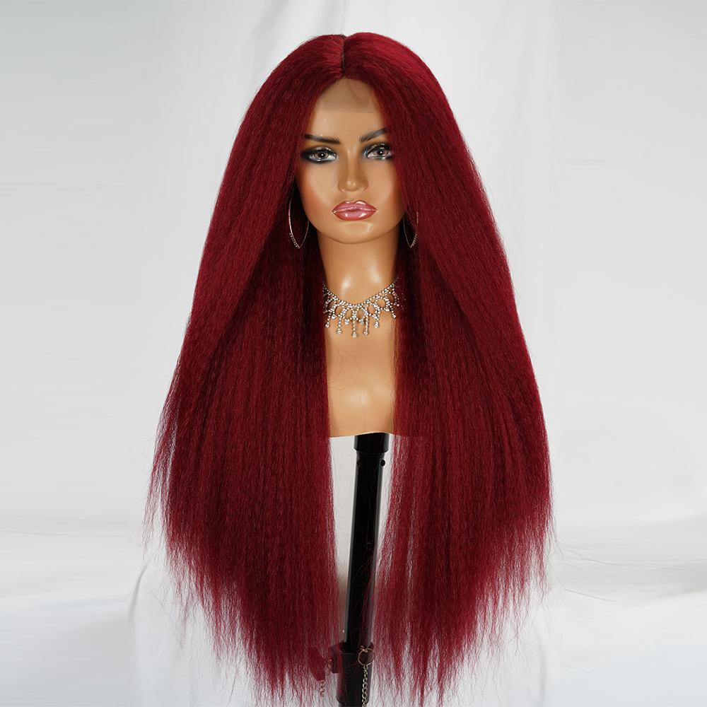 Long Brown Kinky Straight Wig Copper Red Yaki 28 30 inch Wigs For Women With Natural Hairline Hair Heat Temperature Glueless Long Brown Kinky Straight Wig Copper Red Yaki 28 30 inch Wigs For Women With Natural Hairline Hair Heat Temperature Glueless