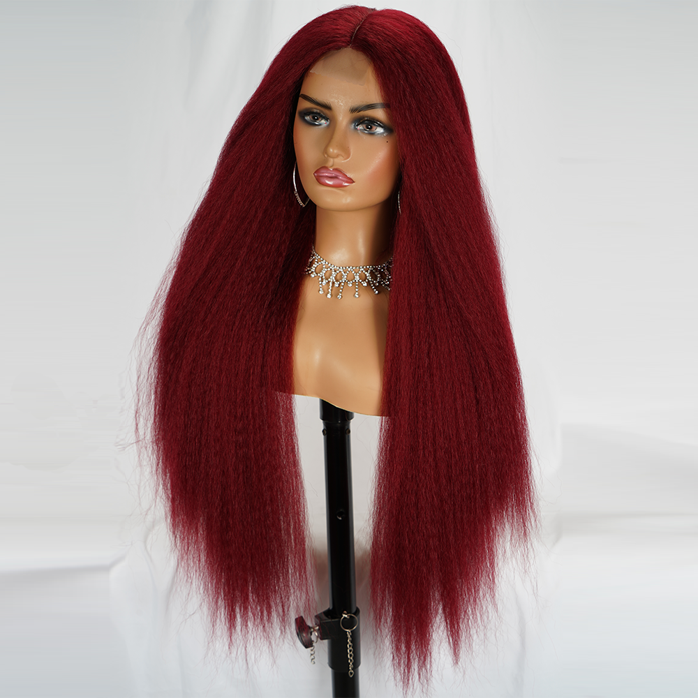 Long Brown Kinky Straight Wig Copper Red Yaki 28 30 inch Wigs For Women With Natural Hairline Hair Heat Temperature Glueless Long Brown Kinky Straight Wig Copper Red Yaki 28 30 inch Wigs For Women With Natural Hairline Hair Heat Temperature Glueless