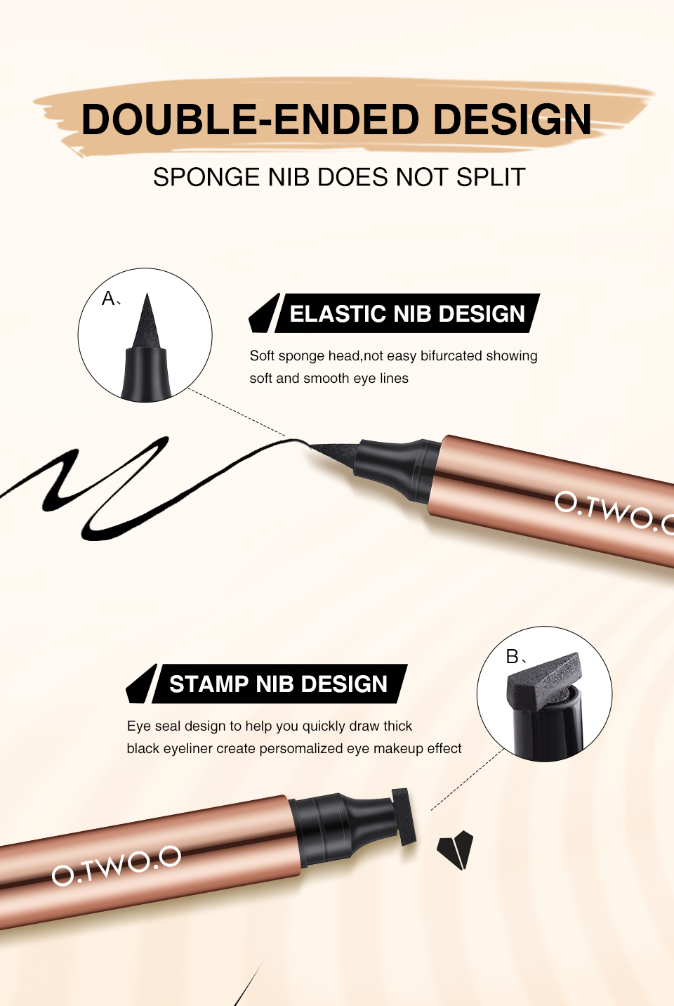 O.TWO.O Eyeliner Stamp Black Liquid Eyeliner Pen Waterproof Fast Dry Double-ended Eye Liner Pencil Make-up for Women Cosmetics O.TWO.O Eyeliner Stamp Black Liquid Eyeliner Pen Waterproof Fast Dry Double-ended Eye Liner Pencil Make-up for Women Cosmetics