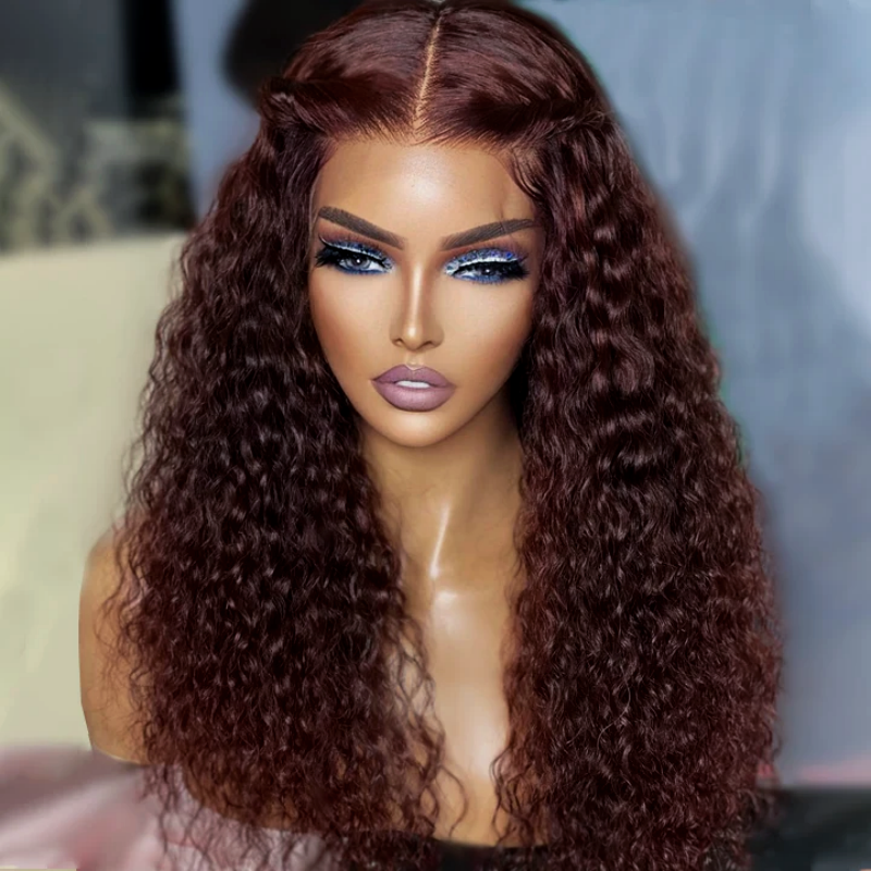 Reddish Brown Kinky Curly Wig Synthetic Lace T Part Wigs For Women Copper Red Pre Plucked With Baby Hair Lace Closured Wig Reddish Brown Kinky Curly Wig Synthetic Lace T Part Wigs For Women Copper Red Pre Plucked With Baby Hair Lace Closured Wig