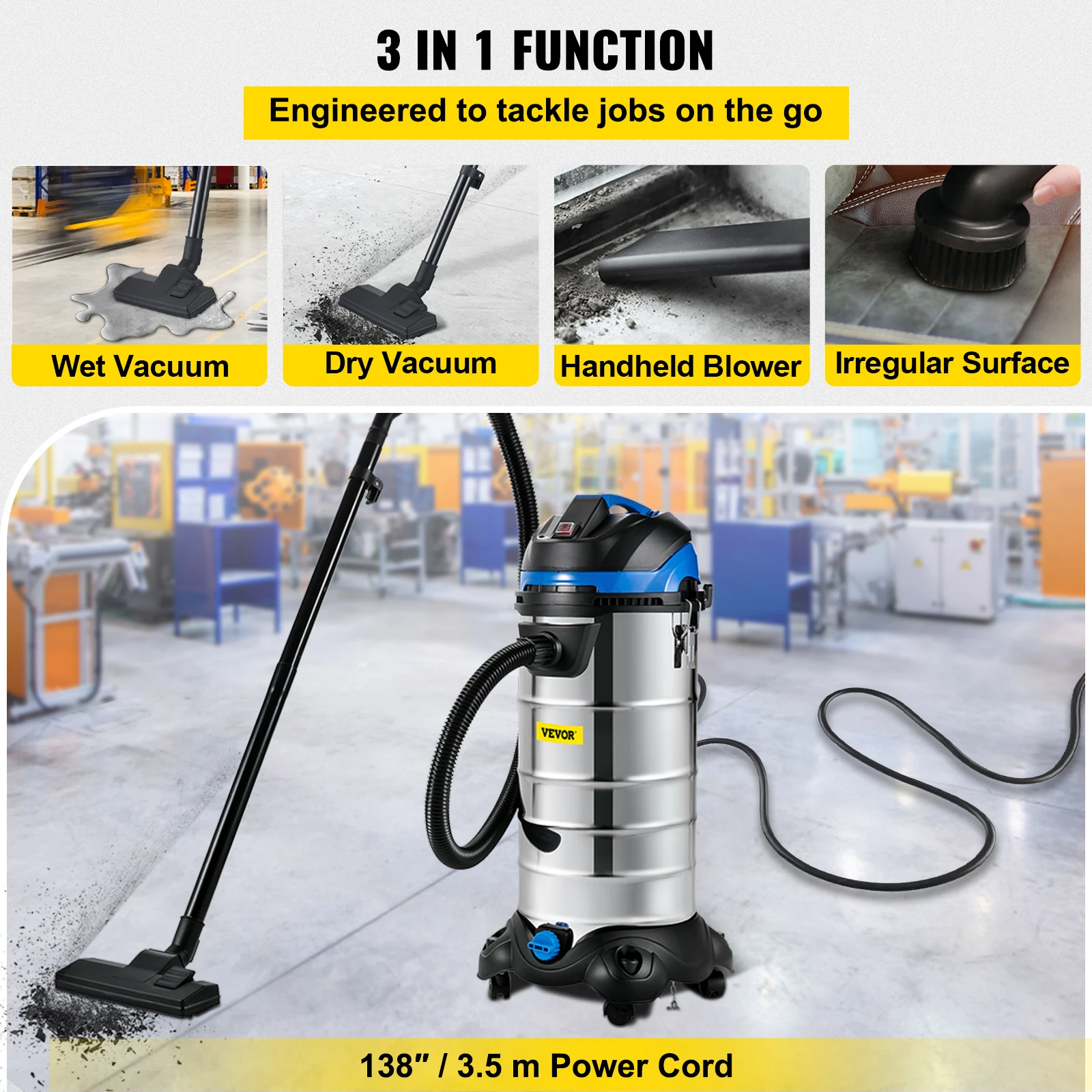 VEVOR Dust Extractor Collector Wet & Dry Vacuum Cleaner 6.5-13.5 Gal. HEPA Filtration System for Household and Jobsite Cleaning VEVOR Dust Extractor Collector Wet & Dry Vacuum Cleaner 6.5-13.5 Gal. HEPA Filtration System for Household and Jobsite Cleaning