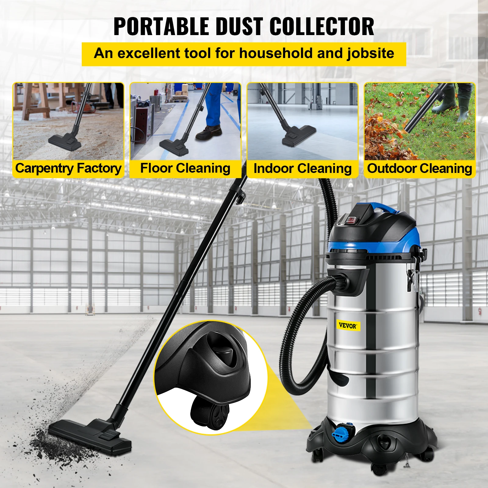 VEVOR Dust Extractor Collector Wet & Dry Vacuum Cleaner 6.5-13.5 Gal. HEPA Filtration System for Household and Jobsite Cleaning VEVOR Dust Extractor Collector Wet & Dry Vacuum Cleaner 6.5-13.5 Gal. HEPA Filtration System for Household and Jobsite Cleaning