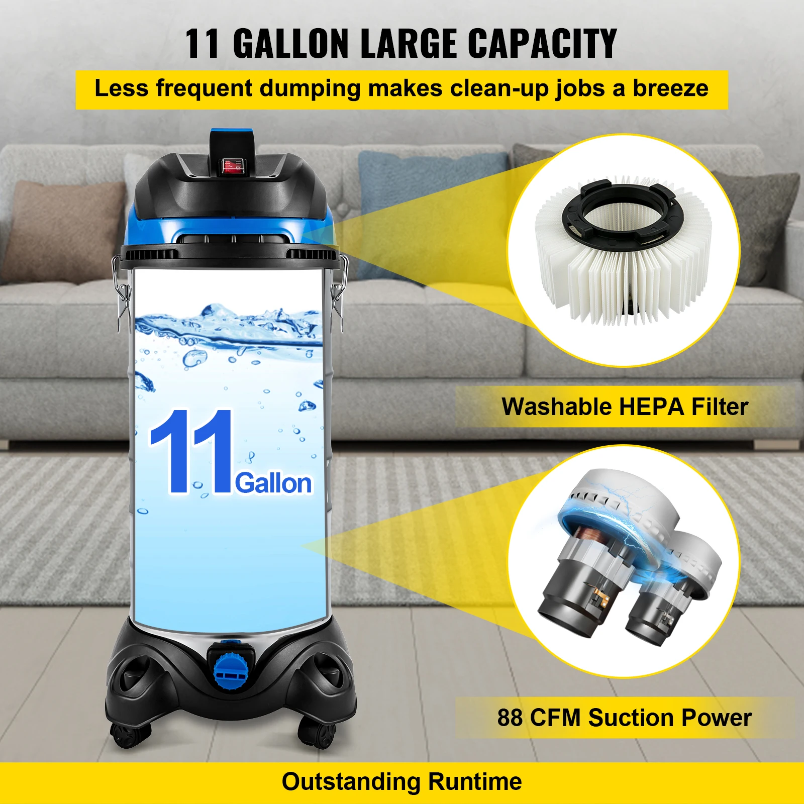 VEVOR Dust Extractor Collector Wet & Dry Vacuum Cleaner 6.5-13.5 Gal. HEPA Filtration System for Household and Jobsite Cleaning VEVOR Dust Extractor Collector Wet & Dry Vacuum Cleaner 6.5-13.5 Gal. HEPA Filtration System for Household and Jobsite Cleaning